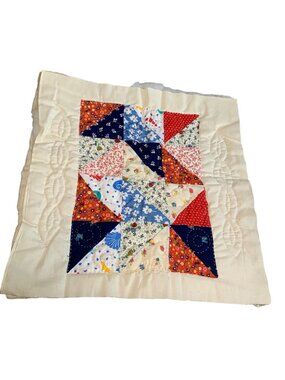 Vintage Hand-Stitched Quilt Patchwork 17"x17" Cotton Fabric Multicolor